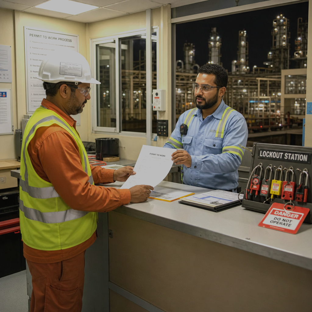Intellipermit | Operational Safety Risk Management Software A Contractor Signing A Permit In A Permit Office A Adjusted